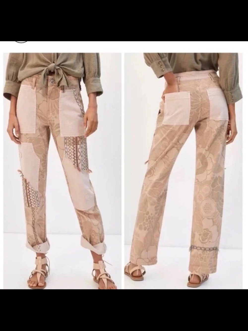 Anthropologie Pilcro The Camp Wanderer Patchwork Jeans / Pants tan 31
